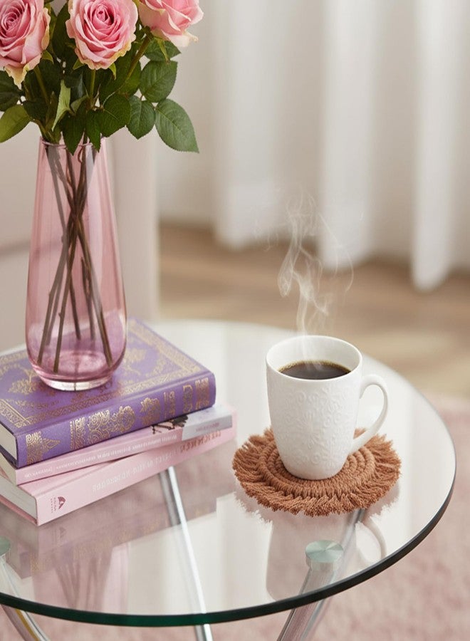 Guduling 4pcs Boho Macrame Coasters, Handmade Woven Coasters with Tassel Edges, for Coffee, Home, Kitchen, Office, Table Decoration - Image 2